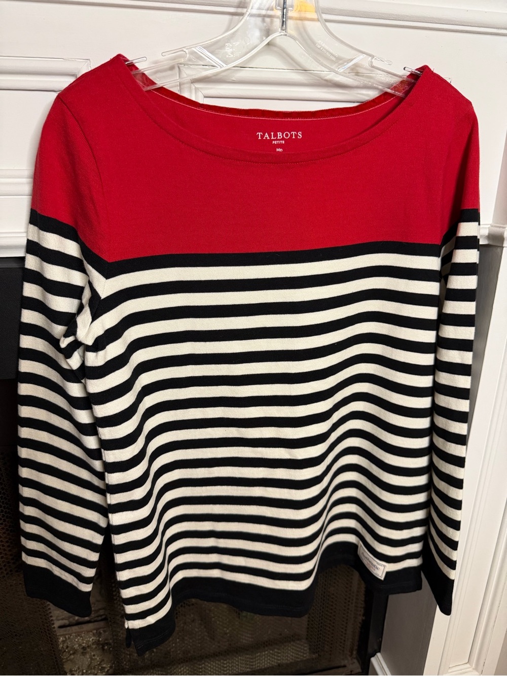 Authentic Talbots Tee Wonderland Stripe Red Black White Long Sleeve Top PM